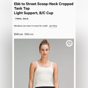 LULULEMON Ebb to Street Scoop Crop Tank Top